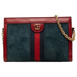 Gucci Blue Small Suede Web Ophidia Chain Crossbody Bleu Bleu foncé