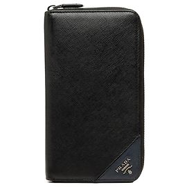Portafoglio lungo Prada Black Saffiano con zip Nero