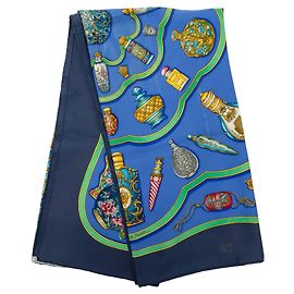 Lenço de Seda Hermès Blue Qu Importe Le Flacon 90 Azul