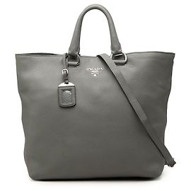 Sac cabas convertible ouvert Prada en Vitello Daino gris Marron