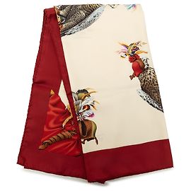 Pañuelo de seda Hermès Brown Chasse A Vol 90 Castaño Beige