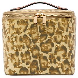 Céline Celine Beige Triomphe Coated Canvas Leopard Print Vanity Case Beige