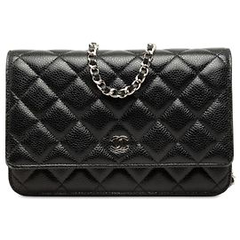 Chanel Black CC Quilted Caviar Wallet on Chain Nero
