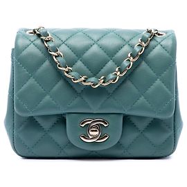Chanel Green Mini Square Classic Lambskin Single Flap Verde