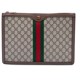 Gucci Beige GG Supreme Web Ophidia Clutch Beige