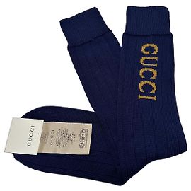Gucci Meias de algodão stretch azul com logótipo Azul Amarelo