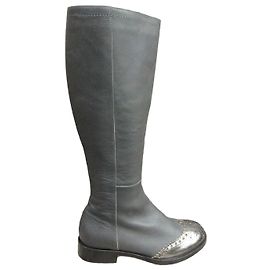 Pollini Botas Altas de Cuero Gris Puntera Metalizada Gris Metálico