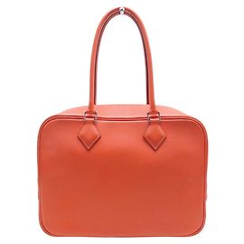 Hermès BOLSA DE MÃO HERMES PLUME 28 CM EM COURO GRAINADO LARANJA Laranja