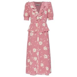 Robe midi en soie rose à fleurs Alessandra Rich Rose
