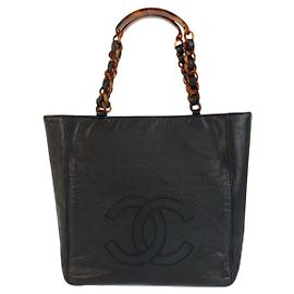 Chanel Coco Mark Marble Chain Leder Tote Bag Schwarz
