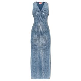 Vestido midi de algodón azul Diesel M-MILONG de canalé Azul