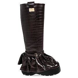 Ganni over the knee platform boots brown crocodile effect Brown