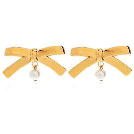 Moschino Ohrringe in Schleifenform gold mit Perle Golden Metallisch