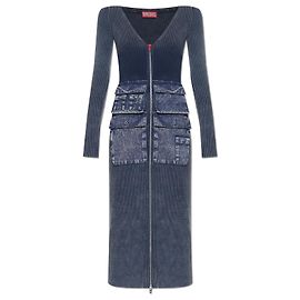 Vestido midi de algodón azul marino Diesel M-MELTI-LS Azul Azul marino