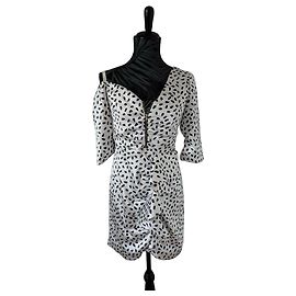 Self portrait Robe courte à imprimé dalmatien et volants Noir Blanc