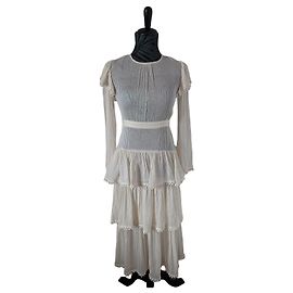 Robe longue Zimmermann en crêpe plissé blanc Blanc