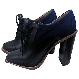 Stivaletti Chloé in pelle nera e lana blu Nero Blu