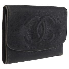 CHANEL Bifold Wallet Caviar Skin Black Gold CC Auth 213086 - Jerrillo Other