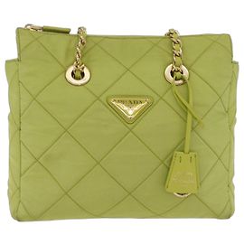 PRADA Chain Shoulder Bag Nylon LIme Green Gold Auth ka6808V - Jerrillo Altro