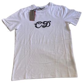 Dior White Cotton T-shirt with Embroidered CD Logo Black White