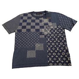 T-shirt Louis Vuitton Patchwork Monograma e Damier Branco Azul
