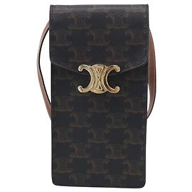 Céline CELINE Macadam Canvas Triomphe Vertical Mobile Pouch PVC Brown Gold Auth ka6842 - Jerrillo Otro