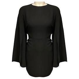 Mini abito in seta a maniche lunghe con split e fiocco posteriore Derek Lam Black Tie Nero