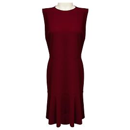Stella Mc Cartney Stella McCartney Burgundy Sleeveless Crepe Midi Dress with Ruffled Hem Dark red