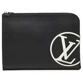 Blue Louis Vuitton Taurillon Initials Circle Pochette Jour GM Clutch Bag Blau