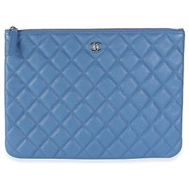 Chanel Blue Quilted Caviar Medium O Case Clutch Blue