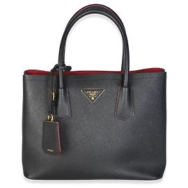 Borsa Double Media Prada in Saffiano Nero Nero