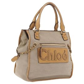 Chloé Bolsa de mão Chloe Harley Canvas Beige Gold Auth mr3153A - Jerrillo Outro