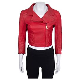 Prada Red Lambskin Cropped Jacket w/ Gold Hardware Sz.42 Pre-owned Other