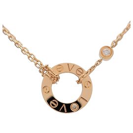 Cartier Love Circle 2P Diamond Necklace K18 750YG Yellow Gold Golden