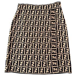 Fendi Zucca Monogram Knit Wrap Mini Skirt - Beige/Black Black Beige