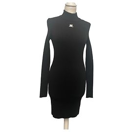 Courreges Robe Courrèges noire en maille côtelée à col montant Noir