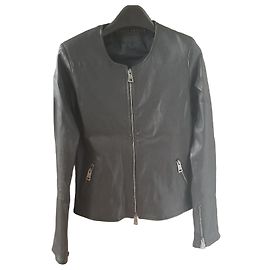 Ventcouvert Black Leather Zip-Up Jacket Black