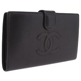 CHANEL Portefeuille Long Matelassé Cuir Caviar Marron CC Autre