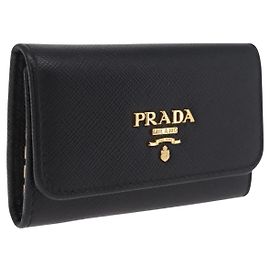 PRADA Key Case Safiano Leather Black Gold Other
