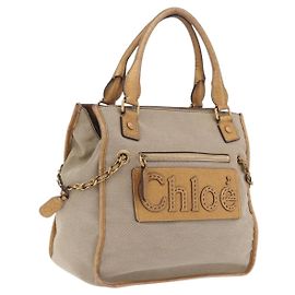 Chloé Chloe Harley Hand Bag Canvas Beige Gold Other
