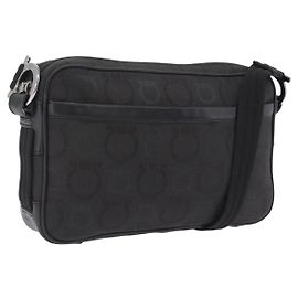 Salvatore Ferragamo Bolsa de Ombro Gancini Canvas Black Silver Outro