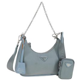 PRADA Sac à main Nylon 2way Bleu clair Argent Autre
