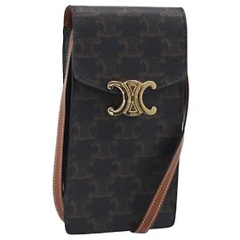 Céline CELINE Macadam Canvas Triomphe Vertical Mobile Pouch PVC Brown Gold Outro