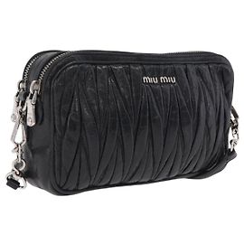 Miu Miu Matelasse Shoulder Bag Leather Black Silver Altro