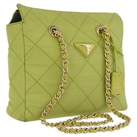 PRADA Chain Shoulder Bag Nylon LIme Green Gold Altro
