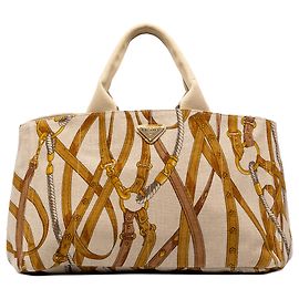 Prada Brown Large Printed Canvas Canapa Stampata Tote Brown Beige
