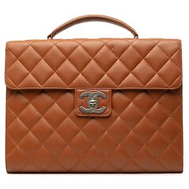Chanel Brown CC Quilted Caviar Flap Briefcase Brown