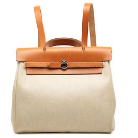 Hermès Herbag Rucksack PM aus Toile Beige Beige