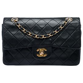 Chanel Black Small Classic Lambskin Double Flap Negro
