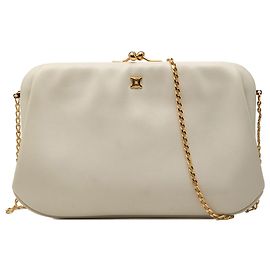 Céline Bolsa de Ombro Celine em Couro Branco com Estrutura e Corrente Branco